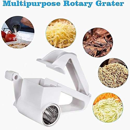 Rotating Cheese Grater With Stainless Steel Bucket-Manual Hand-Held Cheese Cutter-Cheese Grater Cutter-Hand-Cranked Kitchen Tool For Grinding Hard Cheese, Chocolate, Nuts, Etc. (White) #TOP2