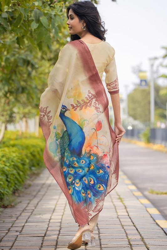 Image of Sun Fashion And Lifestyle Women's Simmer Silk Stitched Printed Kurta Dupatta (KD7 Yellow)