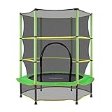 Trampolin Indoor Kinder, Trampolin Outdoor, FitnessTrampolin, Mini Trampolin Indoor 150 cm mit Sicherheitsnetz, Doppelreißverschluss und Beinabdeckung, rutschfest, 75 kg Belastbarkeit,grün