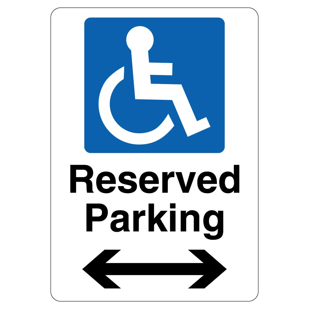 V Safety Reserved Parking - Mandatory Disabled - Arrow Left/Right 210 x 297 mm (A4) - 1mm Rigid Plastic Safety Sign