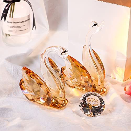 Ornalrist Set of 2 Crystal Golden Swans Gifts for Couple on Wedding 50 Years Marriage Glass Figurines Collectibles 50th Anniversary Presents Keepsake for Parents Home Decor - Image 2