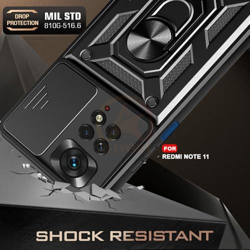 Image of Armor Bumper Back Cover Case for Redmi Note 11 / 11S Rotating Camera Cover, Ring Holder & Kickstand | Heavy Duty & 360 Degree Protection Redmi Note 11 / 11S Back Cover (Black)