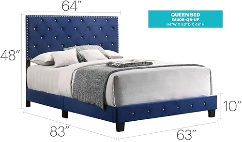Miniatura 3 de Glory Furniture Suffolk - Cama Queen tapizada de terciopelo, color azul marino
