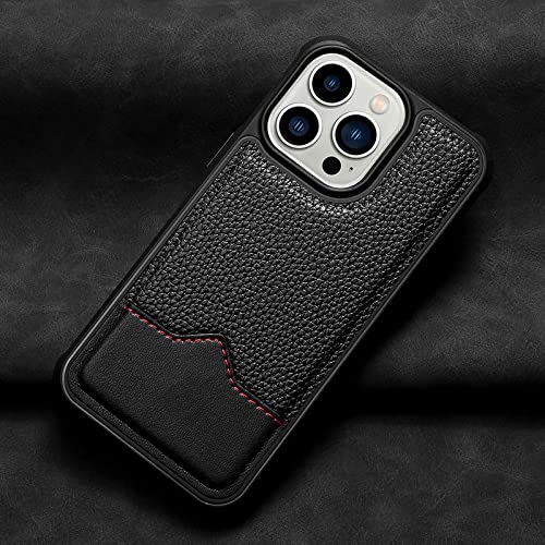Étui en cuir pour iPhone 13 Pro noir style litchi idéal pour le bureau