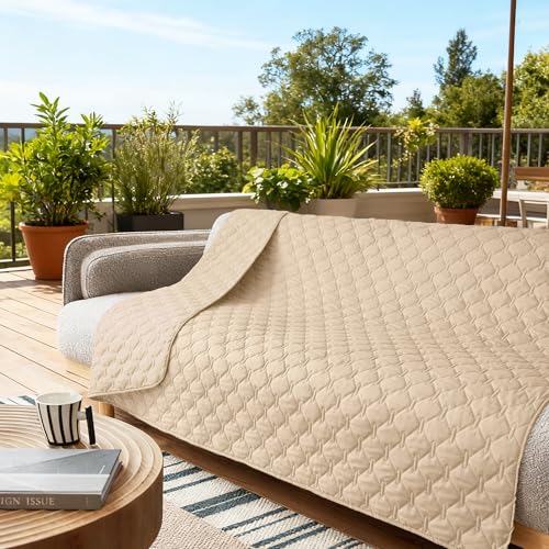 Image of gogobunny 3X Stronger Waterproof Pet Blanket, Scratch Proof Furniture Protector for Dogs Cats, Reversible Cover 82x120 Inch, Dark Beige