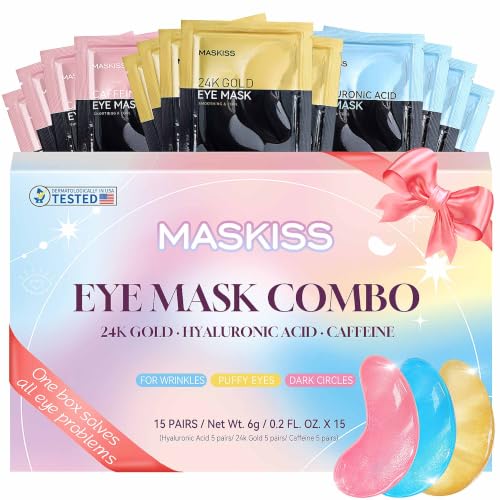 Maskiss Under Eye Patches (15 Pairs) 3 Colors Eye Masks Gift Set for Dark Circles Puffy Eyes Undereye Bags and Wrinkles Self Care Gifts for Birthday & Bachelorette Party