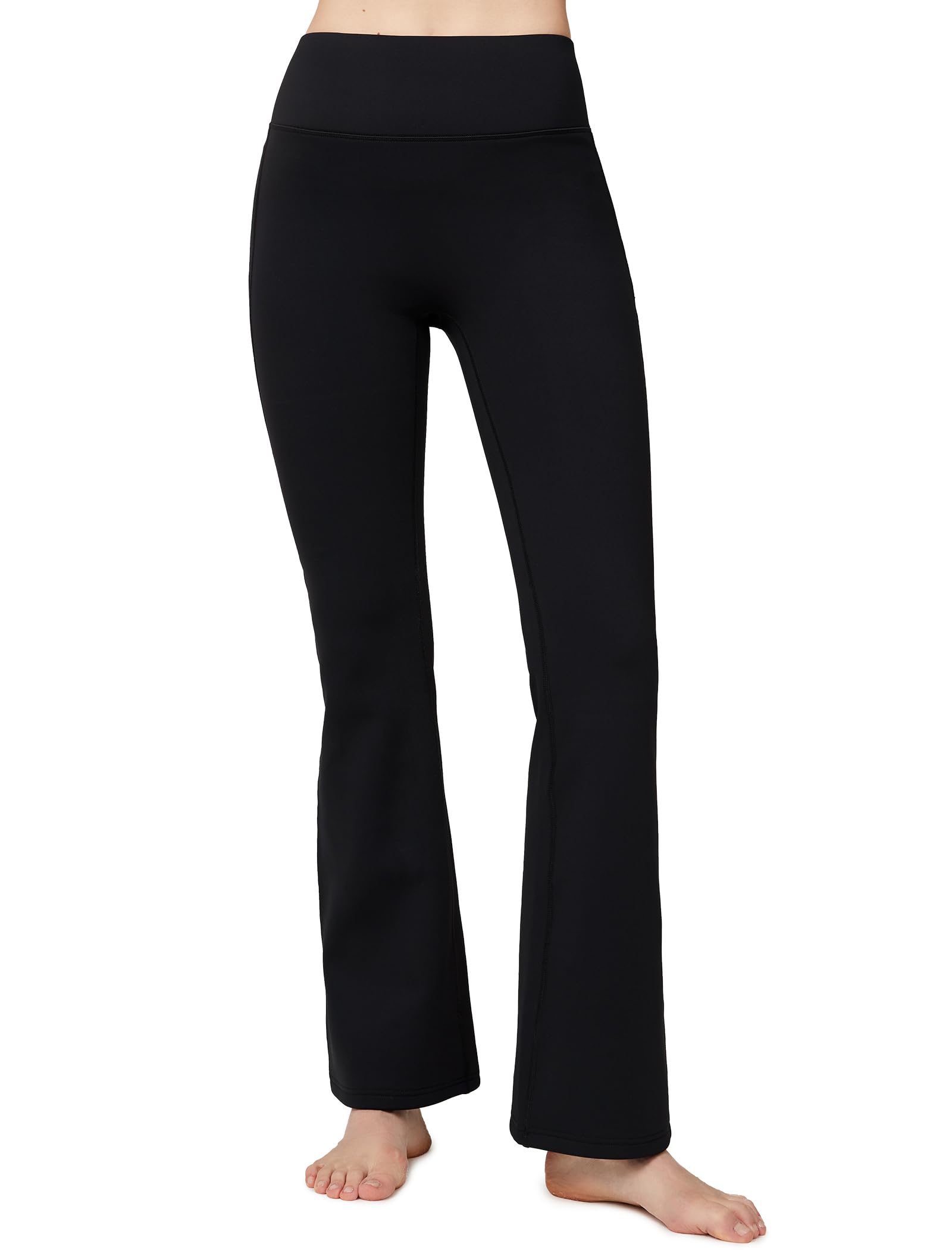 Yvette Fleece Lined Flare Leggings Thermal Soft Warm High Waisted Tummy Control Yoga Pants Black