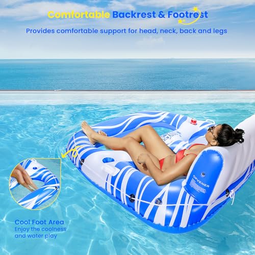 Image of Inflatable Pool Floats Adults, Large Pool Lounger Chair Floaties with Cup Holders Backrest Footrest, Tanning Water Float for Swimming Pool Lake River Sea, Pool Raft Carry 300lb Adults