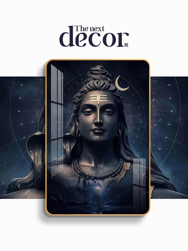 Image of The Next Decor Har Har mahadev Ji Wood Glass Finish Wall Art Decorative Painting for Living Room, Bedroom, Dining Room (Size: 24x16 Inches)