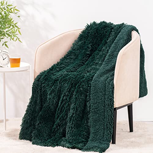 Recyco Faux Fur Sherpa Throw Blanket Dark Green, Super Soft Fuzzy Fluffy Blankets Plush Warm Cozy Throw Reversible Comfy Thick Shaggy Sherpa Blanket For Couch Sofa Bed 50X60 Inches #TOP6