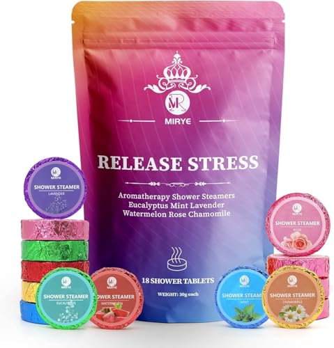 Product Image of the MR MIRYE 18-Pack Shower Steamers Aromatherapy, Christmas Stocking Stuffers Gifts for Women or Men, Organic Shower Bombs with Chamomile Rose Lavender Mint Watermelon Eucalyptus Essential Oil