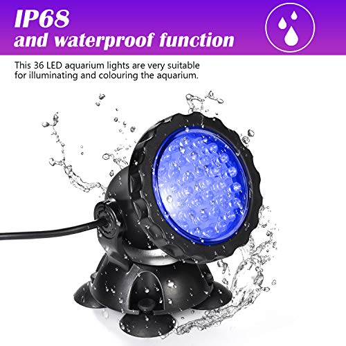Pond Lights Underwater Waterproof Submersible Led Lights Color Changing Landscape Light Dimmable Spotlight 36 LED Lighting for Pond Aquarium Garden Pool Fountain Pond with Remote Control ( Set of 4)