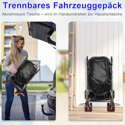 Homewell Klappbarer Haustierwagen mit Getränkehalter, Hundewagen & Katzenwagen, Leicht & Bequem mit Sicherheitsgurt, Atmungsaktiv, Stauraum, bis 20kg (Schwarz)