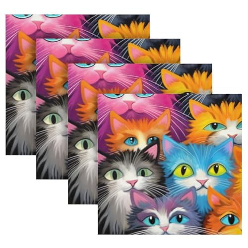 Servilletas de Tela Cuadradas Satinadas Set x6 Colorido Gato miniatura 5