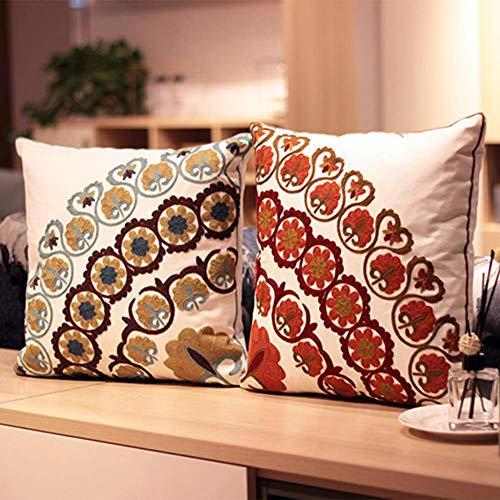 Embroidered Decorative Throw Pillows Cover 18X18 Boho Farmhouse Square Pillow Case For Couch Sofa Bed, Plant Floral Patterns Home Decor Pillows Cover, Embroidery Pattern Fall Pillow Cover #TOP2