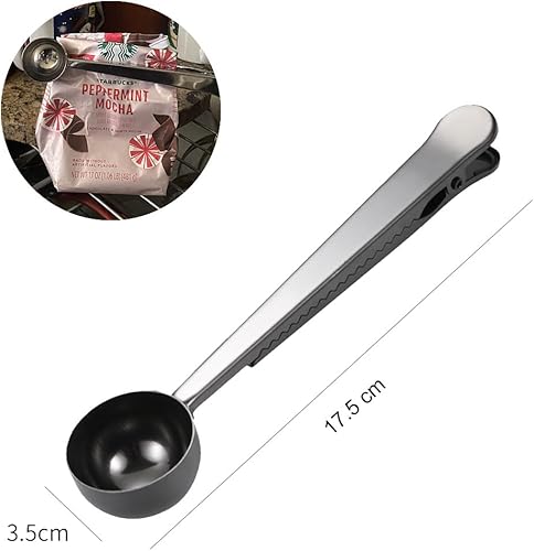 Miniatura 26 de Cuchara de café con clip de cucharada de acero inoxidable Cuchara de café con mango largo multifunción Bolsa de sellado Clip para té, café, proteína