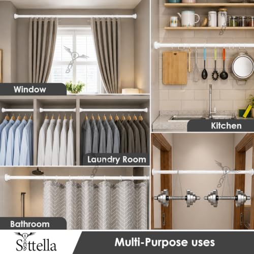 Image of SITTELLA (85Cm To 140Cm) Extendable Shower Curtain Tension Rod Non-Drilling Anti-Skid Spring Pull Rod - Stainless Steel, White