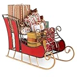 COSTWAY Red Christmas Santa Sleigh, Metal Xmas Decoration with 1/2-Tier Storage Shelf, Christmas Sleigh Ornament for Home Office (Red, 93 x 41 x 59cm, 2)