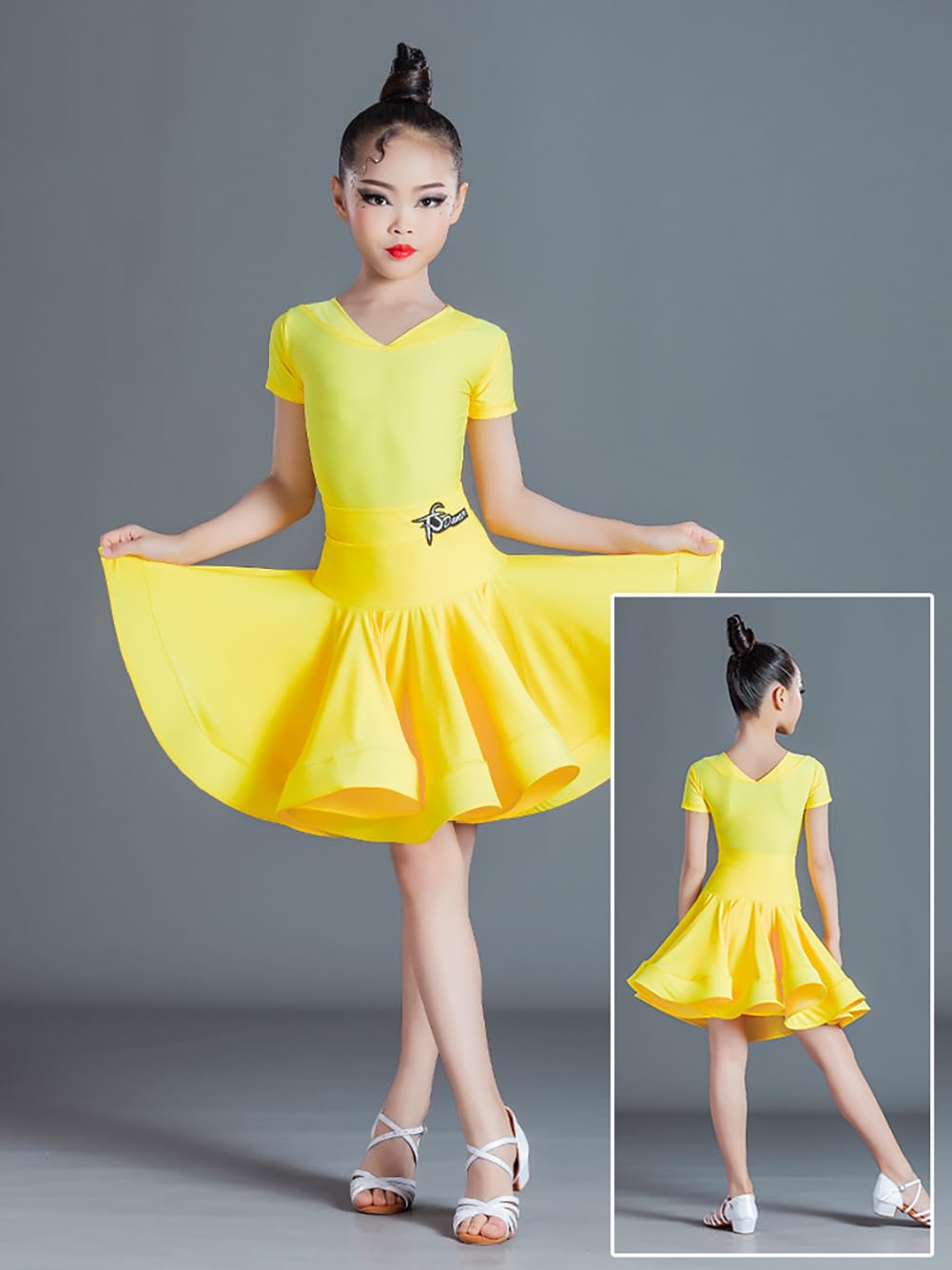 Dziewczęcy Strój Do Tańca Latynoamerykańskiego Duża Spódnica Kostium Do Tańca Tango Cha Cha Salsa Strój Do Pokazów Scenicznych Strój Do Ćwiczeń I Występów(150cm)