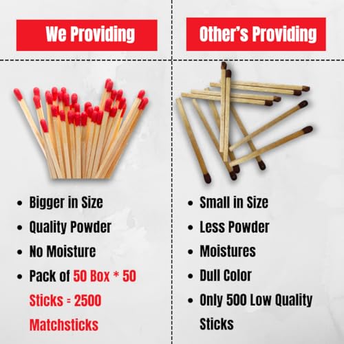 Image of (Pack of 50 Match Box x 50 Sticks) Premium Wooden Matchsticks for Home & Kitchen | Safety Match Sticks for Candle & Puja | Household Match Box| Fire Starter Matches | Outdoor Kitchen Camp Matchsticks