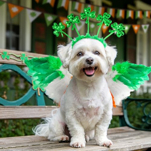 Adorable-Shamrock-Headband-St-Patricks-Day-Costume-Set-with-Irish-Colors-Feather-Wing-Trefoil-Headband-Lucky-Themed-Dog-Cosplay-Outfits-Perfect-for-Medium-to-Big-Dog-Breeds Adorable Shamrock Headband St Patricks Day Costume Set with Irish Colors Feather Wing Trefoil Headband Lucky Themed Dog Cosplay Outfits Perfect for Medium to Big Dog Breeds