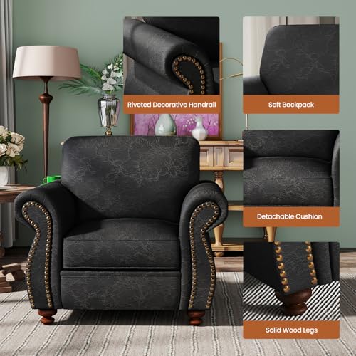 Image of Couchus Mid-Century Accent Chair with Nailhead Trim, Faux Leather Upholstered Armchair for Living Room, 42 inch Upholstered Sofa Chair for Bedroom (Grey, Single)