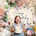 Wildflower Birthday Decorations for Women Girls, Sage Green Dusty Pink Balloon Arch Garland Kit with Floral Happy Birthday Backdrop, 12 Cupcake Toppers, Boho Spring Garden Party Supplies - Image 3