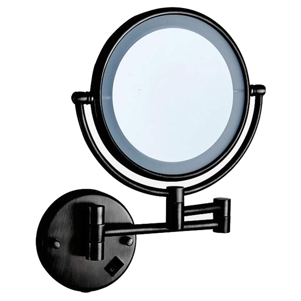 Espejo de tocador para maquillaje, espejo de belleza montado en la pared de dos caras, espejo de baño con aumento 3X, espejo cosmético giratorio extensible de 360 ° alimentado por enchufe, dorado