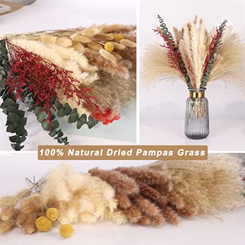 Attgreat 95Pcs Natural Dried Pampas Grass Bouquet, 17" Fluffy Dried Boho Flowers Centerpieces Decor For Wedding Floral Room Home Vase Table Decorations #TOP1