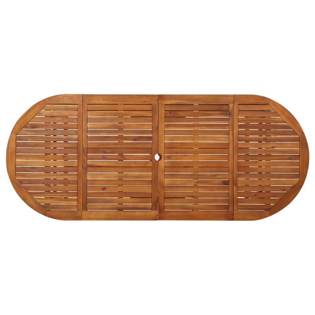 Tavolo da pranzo da giardino in legno massello di acacia, 220 x 90 x 75 cm, resistente alle intemperie, per terrazza, balcone, esterno, barbecue, picnic e feste, robusto, con foro per
