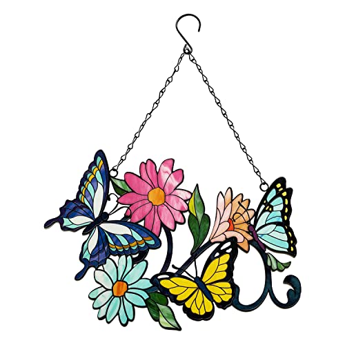 Blowind Metal Butterfly Wall Decor Art On The Bathroom Living Room Outdoor Fence Decorations With Sculpture Silhouette Ornament Branch Wall Hanging Sign For Balcony Garden Decor 15" X 12" (Butterfly Flowers) #TOP1