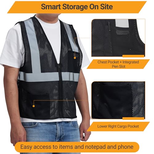 Image of AYKRM 2 Pocket Mesh High Visibility Reflective Safety Vest for men & Women ANSI /ISEA 107 Standards
