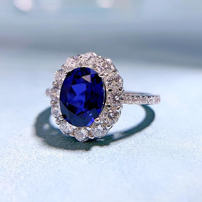 Chic S925 Sterling Silver Sapphire Wedding Ring with Dazzling Moissanites for Women, Ideal for Special Moments2