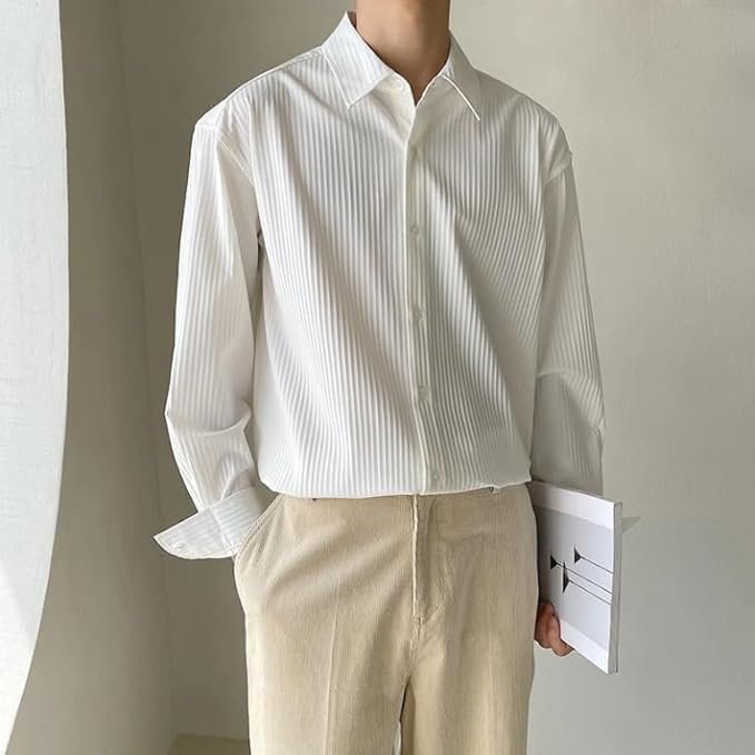 Image of GRECIILOOKS Men's Formal Button Down Shirt - Slim Fit Polycotton Shirt's for Men | Textured Full Sleeve| Business & Meeting Ready (Available in Plus Size)