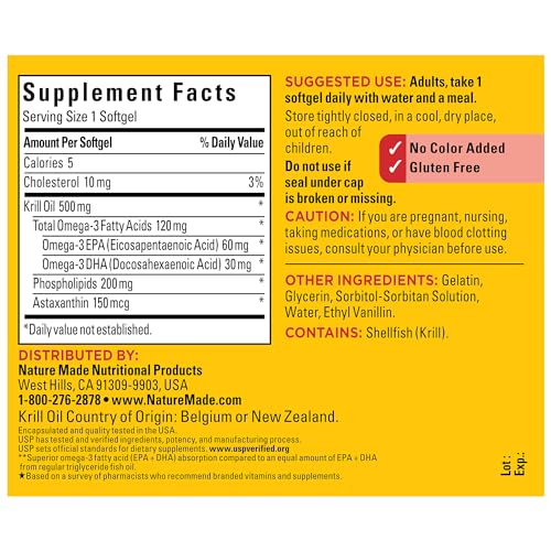 image for Nature Made Superior Absorption Krill Oil 500mg with Astaxanthin and P