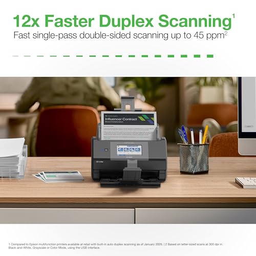 Image of Epson Workforce ES-590W Wireless & USB High-Speed AI & Cloud Ready Desktop Color Duplex Document Scanner for Mac & PC, up to 45 ppm, Large 4.3 inch Color Touchscreen, 100-Page Auto Document Feeder