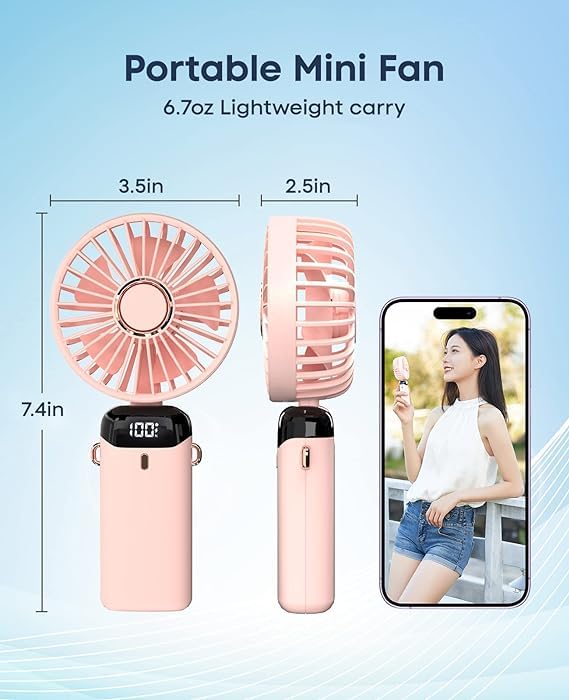 Image of Mini Portable Fan, Powerful Hand Fan 5 Speed 1800 mah Personal Small Desk Fan with Base, Lightweight Rechargeable USB Handheld Fan for Girl, Women, Men, Indoor, Outdoor (White)
