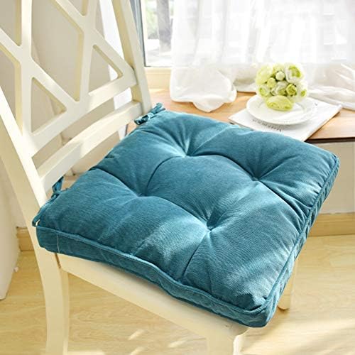 Nathime Soft Patio Outdoor Corduroy Chair Pad with Ties Indoor Dining Chairs Cushion 18"×18"×3.6" Blue 1Pc