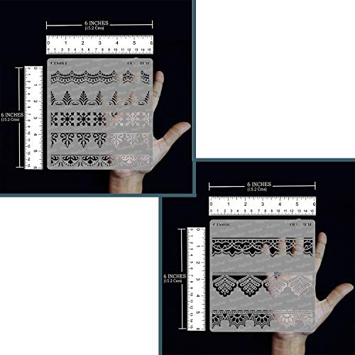 Craftreat Ornate Border Lace Stencils For Painting On Wood, Canvas, Paper, Fabric, Floor, Wall And Tile - Ornate Borders And Lace - 2 Pcs - 6X6 Inches Each - Reusable Diy Art And Craft Stencils  #TOP2