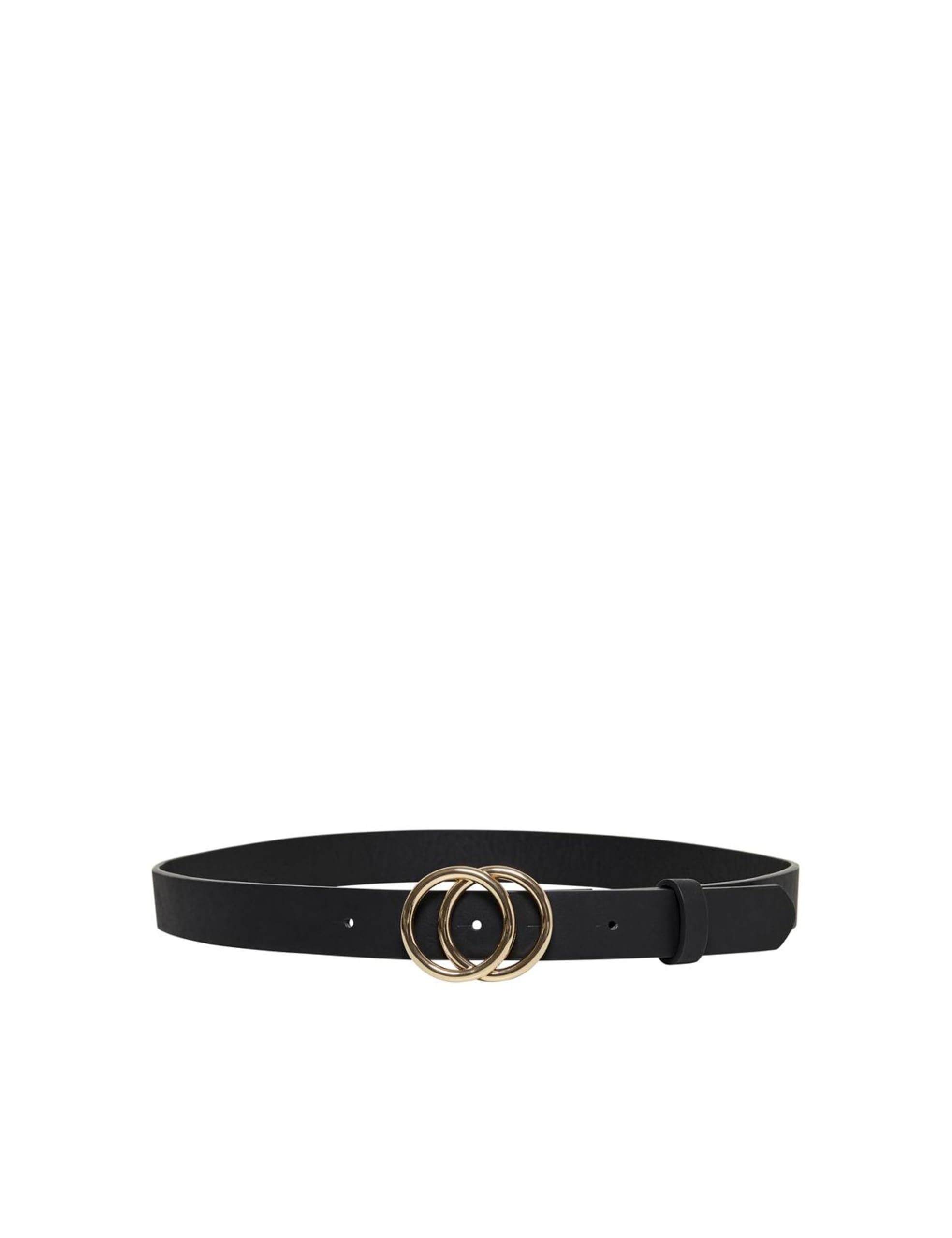 ONLY Women's Belt, Black/Detail:Black/Shiny Gold Buckle, 90