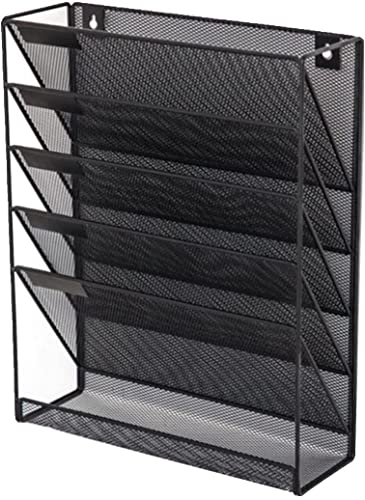 TentHome Portarevistas de pared, portabrochos, portabrochos, A4, juego de dispensador de folletos para periódicos, enrejado de metal, revistas, montaje en pared, para pizarras, color negro Cover