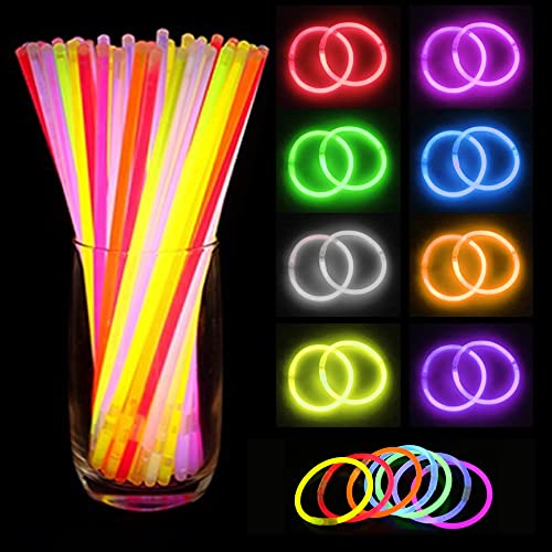 REYLNXR 光るブレスレット 100本です 荧光棒 ペンライト・ケミカルライト 100本です 8 色ミックス 5×200 mm 内ガラス技術防漏液 夏祭り花火大会イベント用 DIY ヘアアクセ・装飾可能 接続ジョイント付 夜遊び コンサート