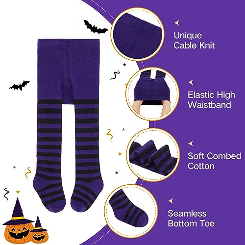 American Trends Halloween Girls Tights Toddler Striped Tights Ultra-Soft Baby Girl Leggings Witch Purple-black Stripes 1-3T2