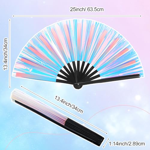 Image of Maitys Large Rave Fan Folding Handheld Fans 13'' Clap Fans for Line Dancing Clack Fan Holographic Festival Accessory for Martial Art Gift Performance, Includes 2 Pouch