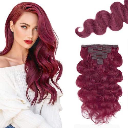 Extension a clip cheveux naturel remy hair de qualite bordeaux body wave