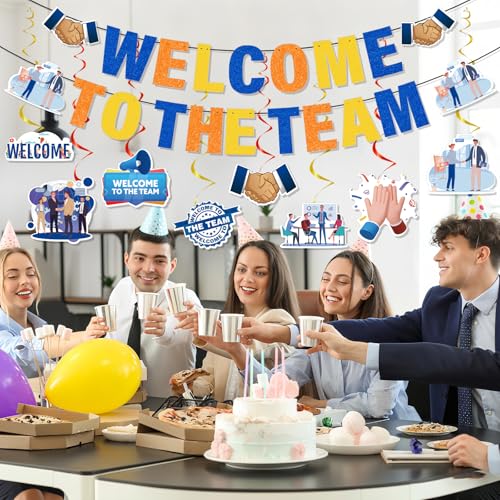 Image of Welcome to the Team Decorations - 10PCS Welcome to the Team Banner with Hanging Swirls Party Decoration for Office New Employee Coworker Decor Supplies