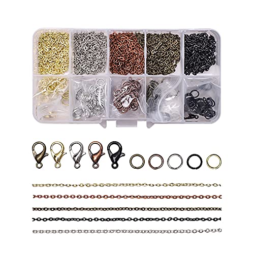 Dtoterul Fermoir Bracelet 275 Pièces Fermoir Collier Anneaux de Saut Kit Fermoir Mousqueton Bracelet Ensemble de Fabrication Sangle Chaîne pour la Réparation de 5 Couleurs Cover