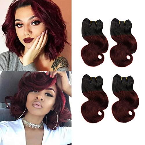Body Wave Bundles Brazilian Human Hair Ombre Two Tone 4 Bundles Unprocessed Virgin Brazilian Body Wave Human Hair Double Weft (10 10 10 10,T1B/99J#)