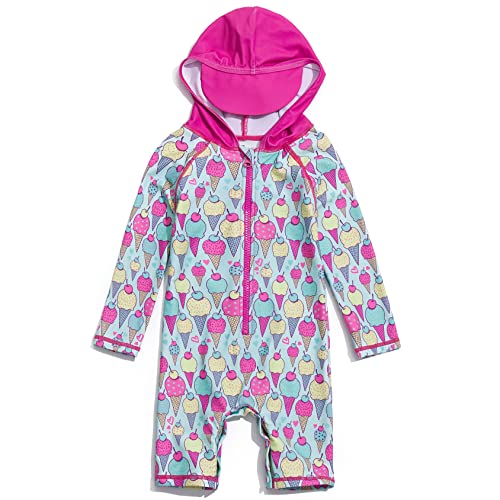 Mazuliso Mädchen Baby Badeanzug Mit Kapuze Druckknopf unten Lange Ärmel UPF50+ mit Reißverschluss(EIS,74-80 cm) Cover