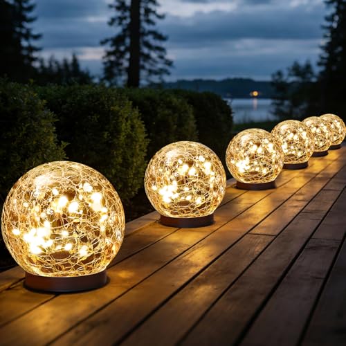 Image of JKIMK Solar Globe Lights Outdoor Waterproof-Solar Balls for Garden | Cracked Glass Ball Lights Outdoor-Solar Orbs for Outside-Decorations for Patio and Yard Lawn Backyard Decor
